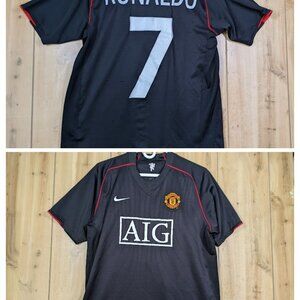 Manchester United Ronaldo #7 Black Jersey Sz Large Nike AIG Crest 2007/08
